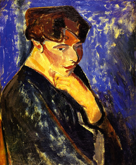 Woman with Blue Background (aka Portrait of a Woman): ca 1907