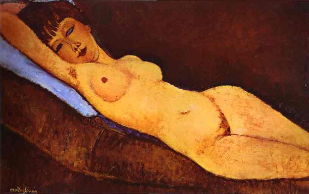Reclining Nude with Blue Cushion: 1917