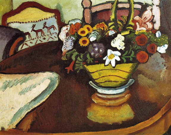 Still Life with Stag Cushion and Flowers: 1911