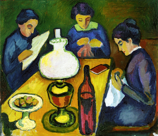 Three Women at the Table by the Lamp: 1912