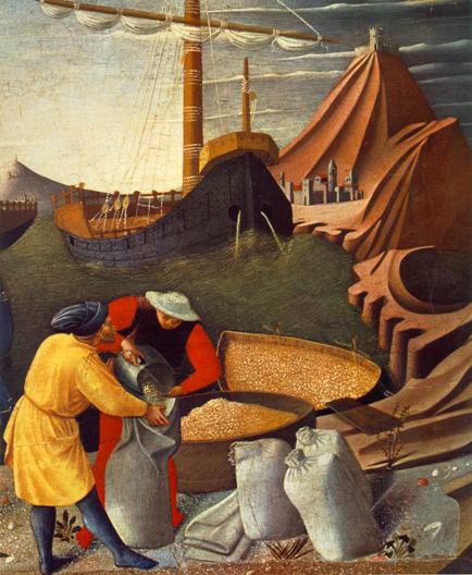 The Story of Saint Nicholas - Saint Nicholas Saves the Ship (Detail): ca 1437