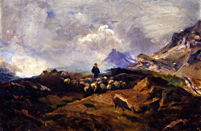 Alpine Landscape with Flock of Sheep: 1903