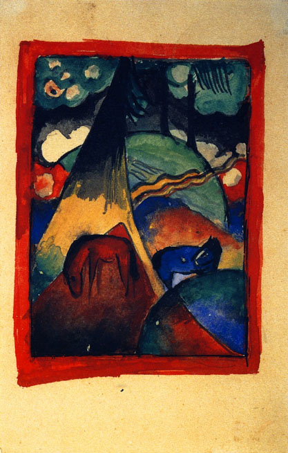 Red and Blue Horse in a Landscape: 1913