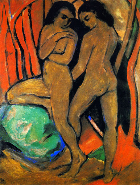 Two Standing Nudes with Green Rock: 1910-11