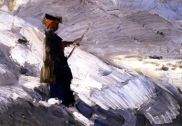 Woman Standing in a Winter Landscape: 1906