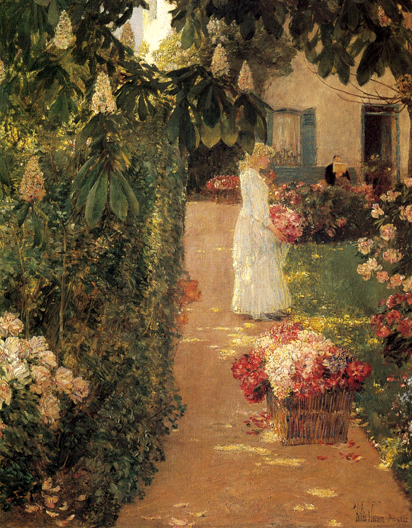 Gathering Flowers in a French Garden: ca 1888