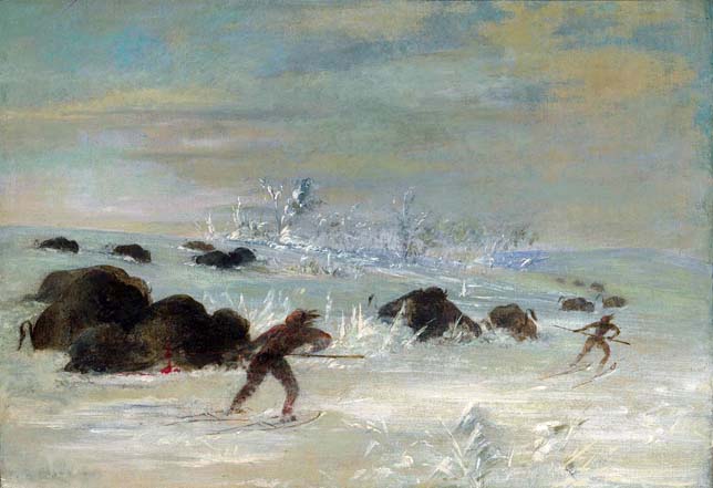 Assiniboine Indians Pursuing Buffalo on Snowshoes: 1847