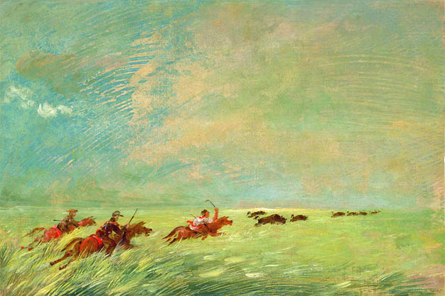 Bogard, Batiste, and I Chasing Buffalo in High Grass on a Missouri Bottom: 1838