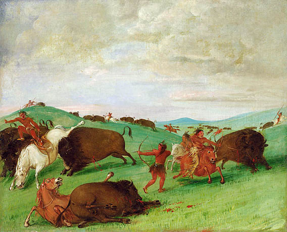 Buffalo Chase, Bulls Making Battle with Men and Horses: 1832