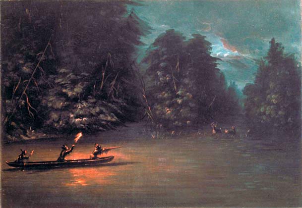 Deer Hunting by Torchlight in Bark Canoes: 1847
