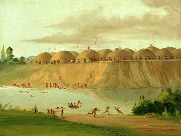 Hidatsa Village, Earth-Covered Lodges, on the Knife River: 1832