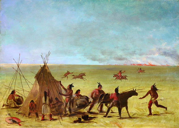 Indian Family Alarmed at the Approach of a Prairie Fire: 1847