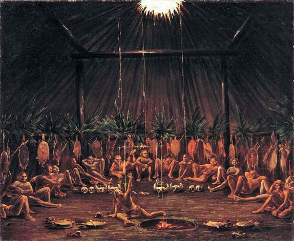 Interior View of the Medicine Lodge Mandan O-kee-pa Ceremony: 1832