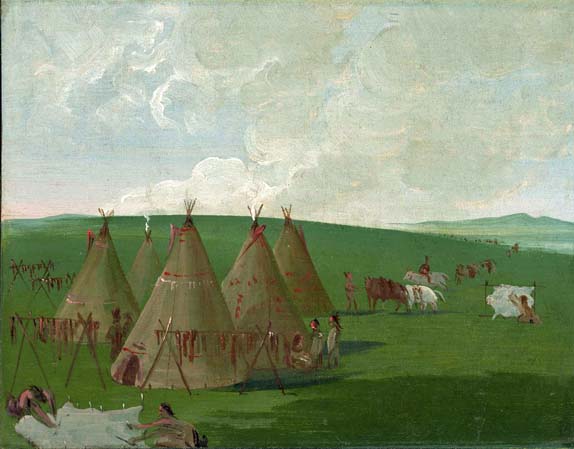 Sioux Encamped on the Upper Missouri, Dressing Buffalo Meat and Robes: 1832