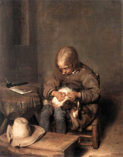 Boy Ridding His Dog of_Fleas: ca 1665