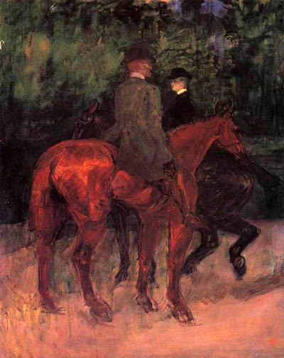 Man and Woman Riding through the Woods: 1901