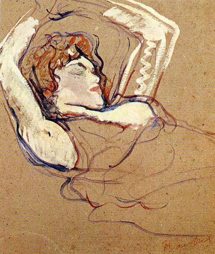 Woman Lying on Her Back, Both Arms Raised: ca 1894-95