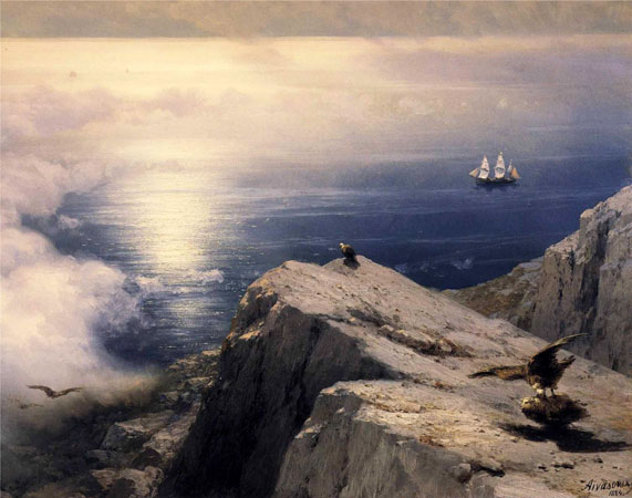 A Rocky Coastal Landscape in the Aegean with Ships in the Distance (Detail): 1884