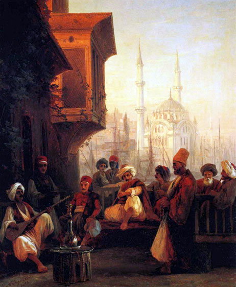 Coffee-house by the Ortakoy Mosque in Constantinople: 1846