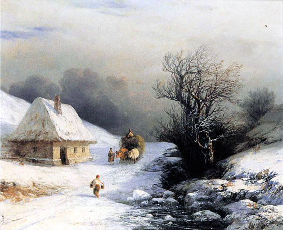 Little Russian Ox Cart in Winter: 1866