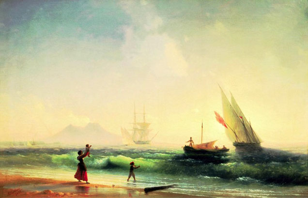 Meeting of a fishermen on coast of the bay of Naples: 1842