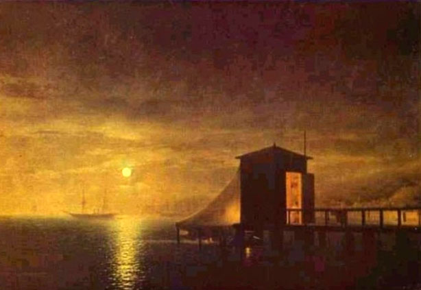 Moonlit Night, A Bathing Hut, in Feodosia: 1853