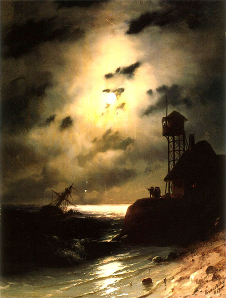 Moonlit Seascape with Shipwreck: 1863