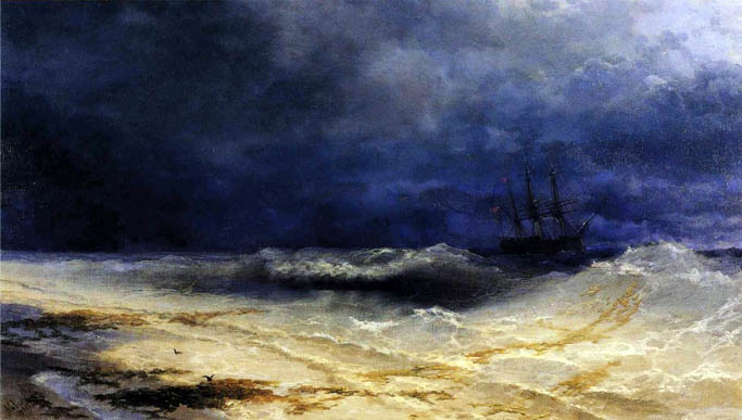 Ship in a Stormy Sea off the Coast: 1895
