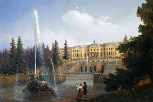 View of the Big Cascade in Petergof and the Great Palace of Petergof: 1837