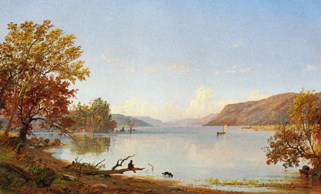 Artist Sketching on Greenwood Lake: 1869