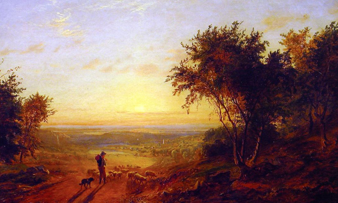 The Return Home, Landscape with Shepherd and Sheep: 1865