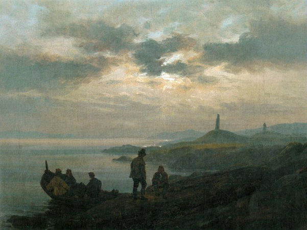 Coastal Landscape with Burial Mounds and Standing Stones: 1837