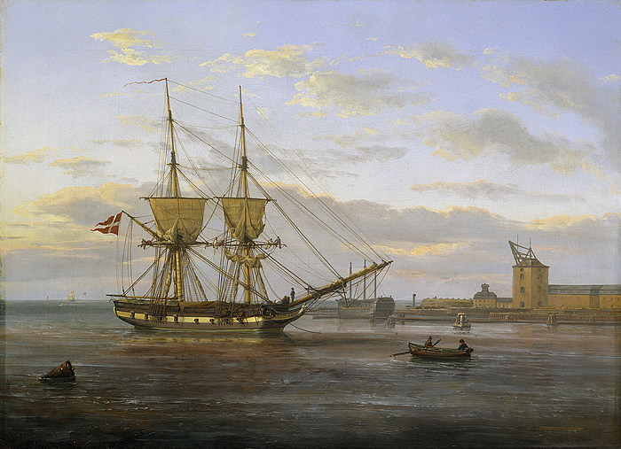 Entrance to the Port of Copenhagen with the Masting Sheer seen to the right: 1830