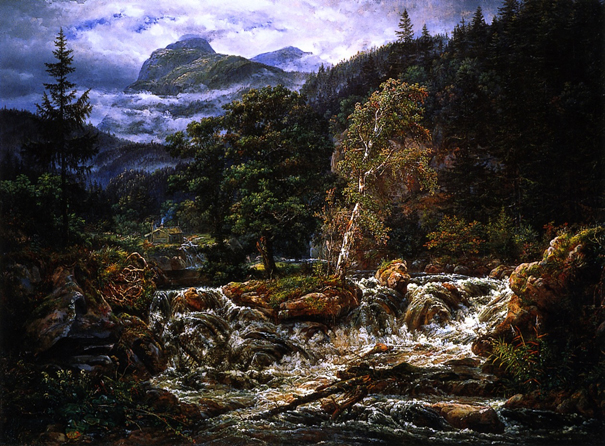Norwegian Mountain Landscape with Waterfall: 1821