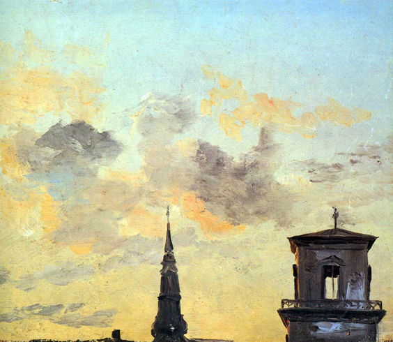 Two Belfries at Sunset, Copenhagen: 1825