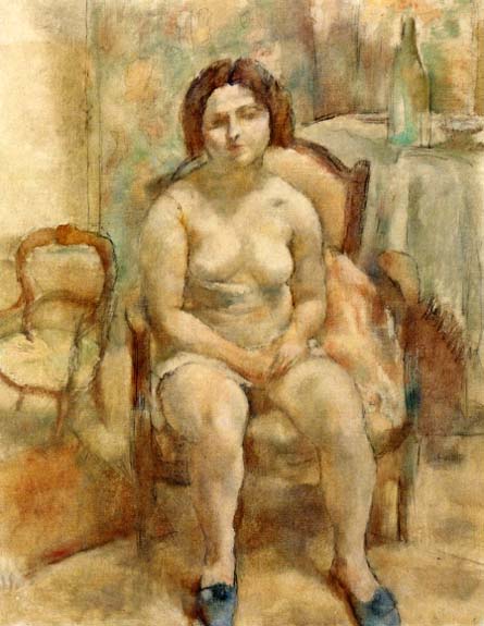Seated Nude with Blue Slippers: 1928