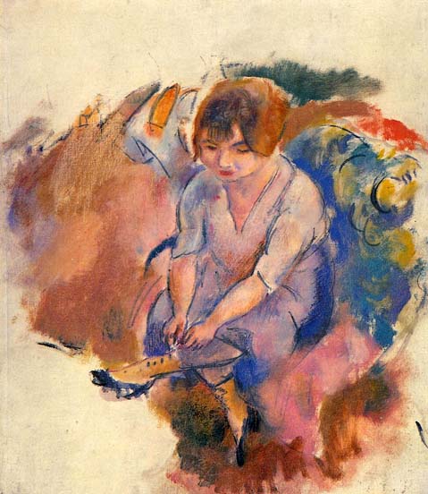 Young Woman Putting on her Socks: ca 1916
