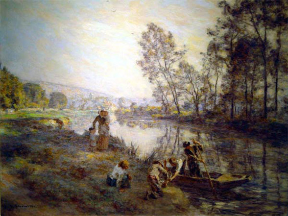 Figures by a Country Stream