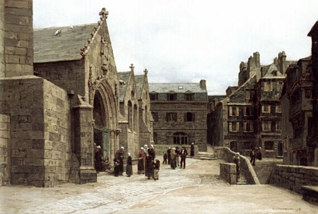 Sortie de Leglise Saint-Melaine a Morlaix (Leaving the Saint-Melaine Church in Morlaix): 1875