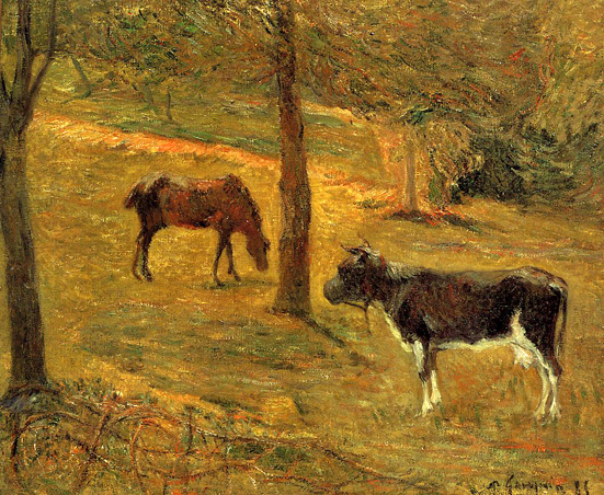 Horse and Cow in a Field: 1885