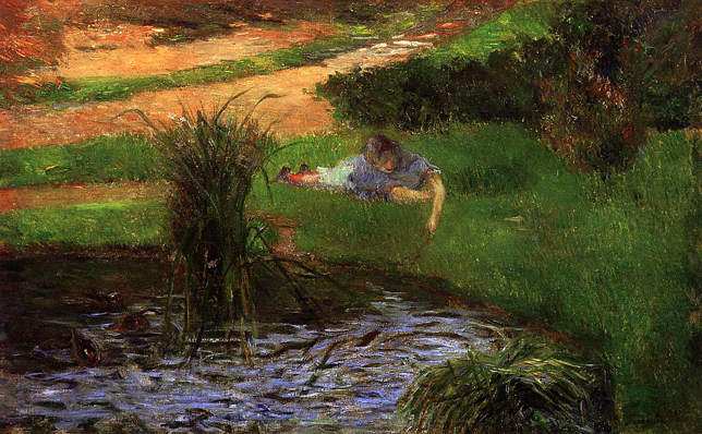 Pond with Ducks (aka Girl Amusing Herself): 1881