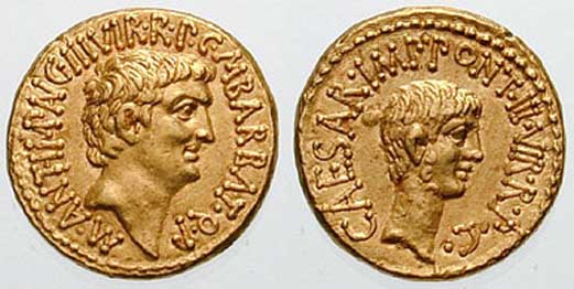 Marcus Antonius with Octavianus (aureus)
