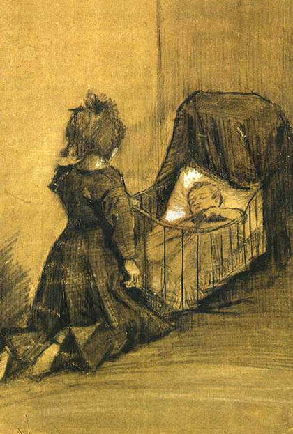 Sien's Daughter, The_Hague, Girl Kneeling by a Cradle
