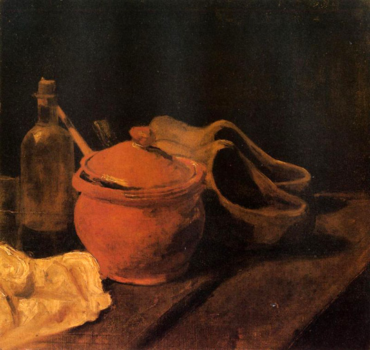 Still Life with Earthenware, Bottle and Clogs: 1885